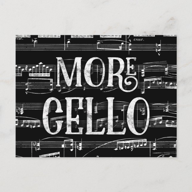 More Cello Chalkboard - Black White Music Postcard (Front)