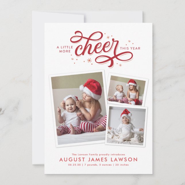 More Cheer Christmas Birth Announcement Holiday (Front)