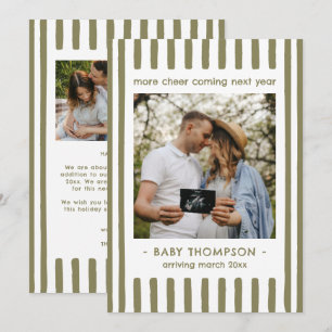 More Cheer Next Year Pregnancy Olive Green Stripes Holiday Card