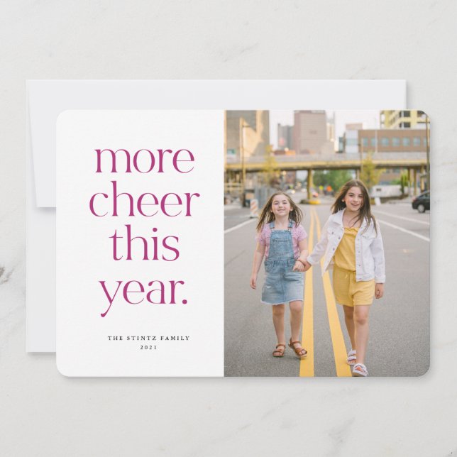More Cheer This Year Purple Christmas Card (Front)