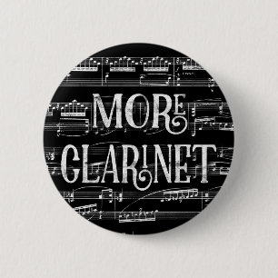 More Clarinet Chalkboard - Black White Music 2 Inch Round Button