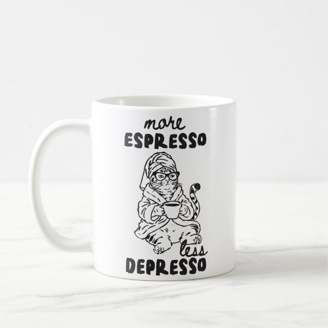 More Espresso Less Depresso Cat Coffee Mug (Left)