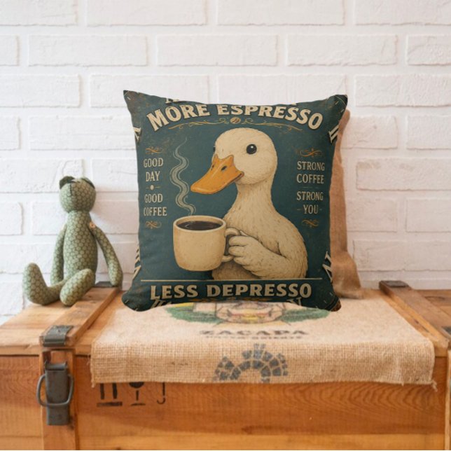 More Espresso Less Depresso Coffee Lover Throw Pillow (Creator Uploaded)