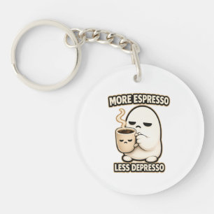 More Espresso Less Depresso Cute Coffee Character Keychain