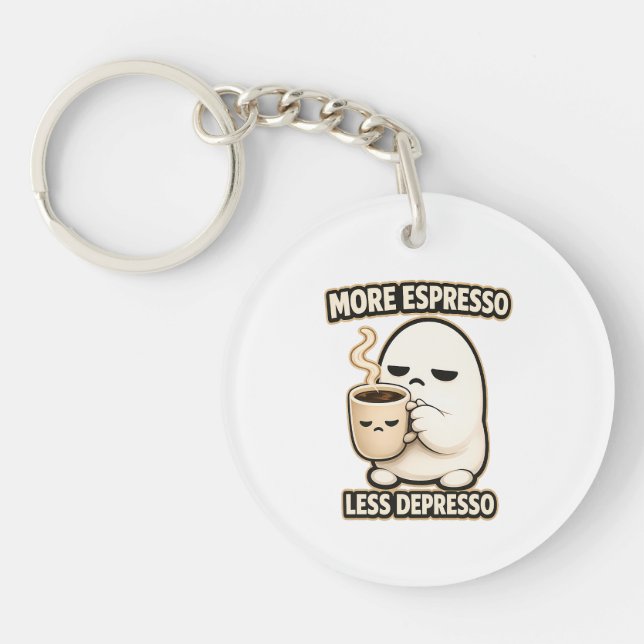 More Espresso Less Depresso Cute Coffee Character Keychain (Front)