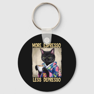 More Espresso Less Depresso Japanese Art Funny Cat Keychain