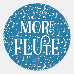 More Flute - Blue White Music Classic Round Sticker