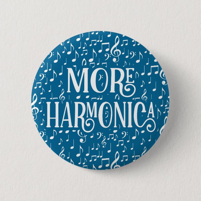 More Harmonica - Blue White Music 2 Inch Round Button (Front)