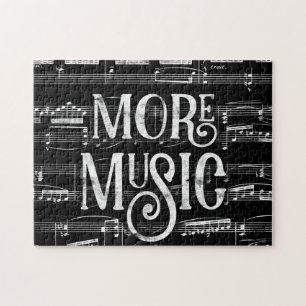 More Music Chalkboard - Black White Musician Jigsaw Puzzle