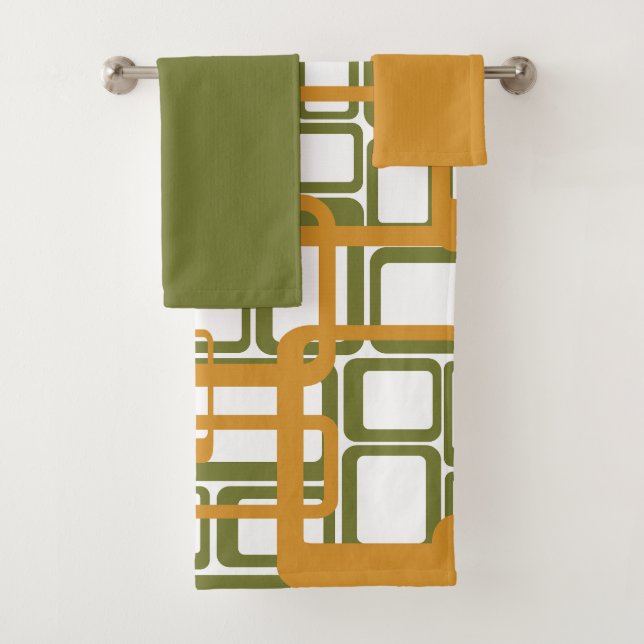 More Open Mid-Century Modern Rectangles Again  Bat Bath Towel Set (Insitu)