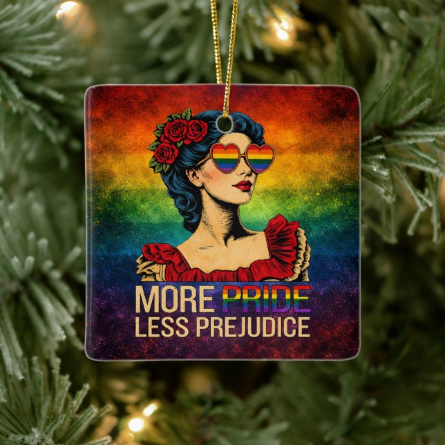 More Pride Less Prejudice Pride Month LGBTQ Ceramic Ornament (Tree)