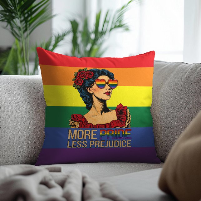More Pride Less Prejudice Pride Month LGBTQ Throw Pillow (Creator Uploaded)