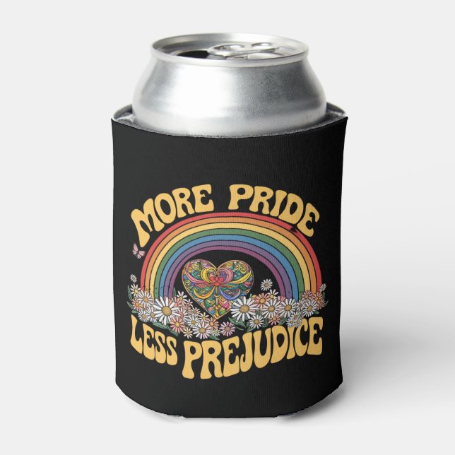 More Pride Less Prejudice Retro Rainbow Pride LGBT Can Cooler (Can Front)