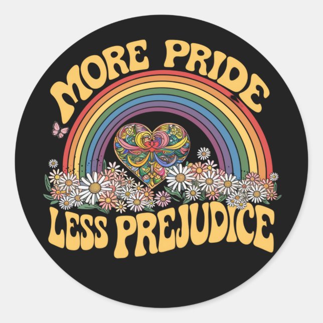 More Pride Less Prejudice Retro Rainbow Pride LGBT Classic Round Sticker (Front)