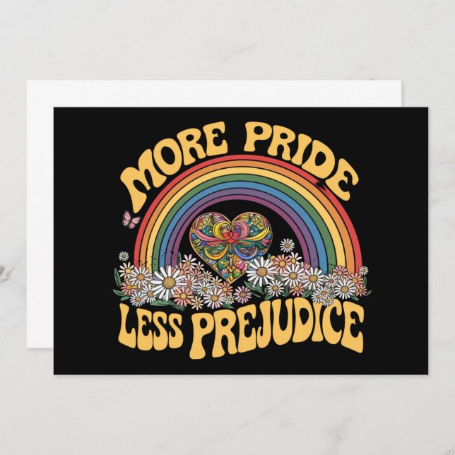More Pride Less Prejudice Retro Rainbow Pride LGBT Invitation (Front/Back)