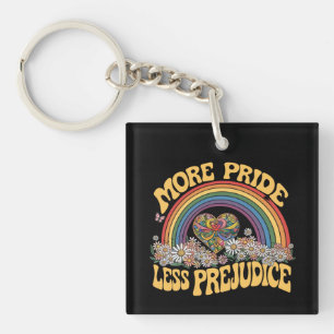 More Pride Less Prejudice Retro Rainbow Pride LGBT Keychain