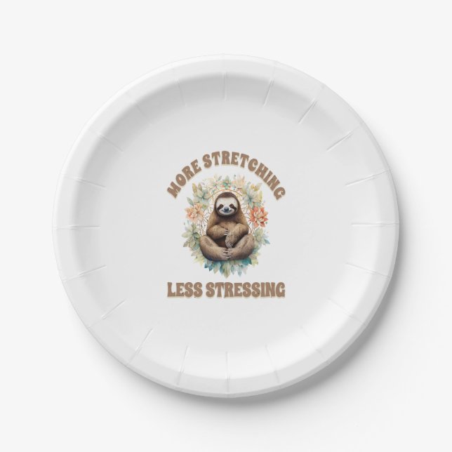 More Stretching Less Stressing Sloth Paper Plate (Front)