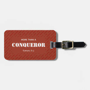 MORE THAN A CONQUEROR Motivational Christian RED Luggage Tag
