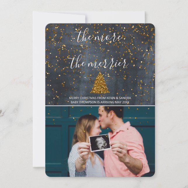 More The Merrier Announce Pregnancy Christmas Card (Front)