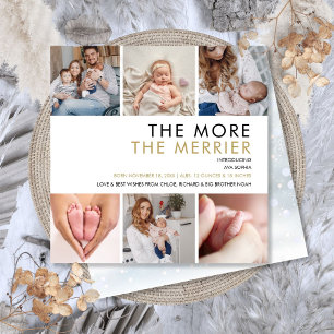 More The Merrier Photo Christmas Birth Holiday Card