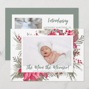 More the Merrier Poinsettia Photo Christmas  Announcement