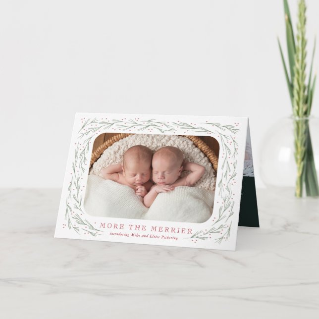 More the Merrier Twin Birth Announcement Christmas (Front)