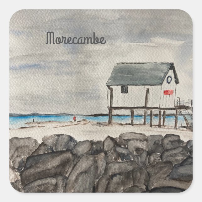 Morecambe Beach Hut Lancashire seaside resort     Square Sticker (Front)