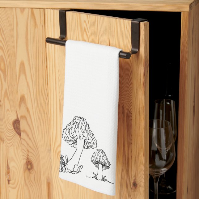 Morel Foraged Mushrooms | Hand Drawn Sketch Design Kitchen Towel (Thirds Fold)