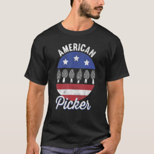 Morel Mushroom Hunter American Picker Us Flag Retr T-Shirt
