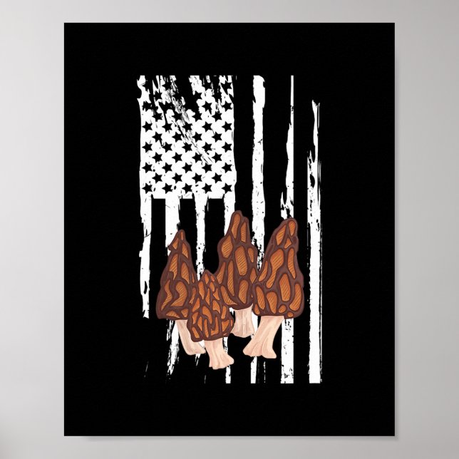 Morel Mushroom Patriotic American USA Flag  Poster (Front)