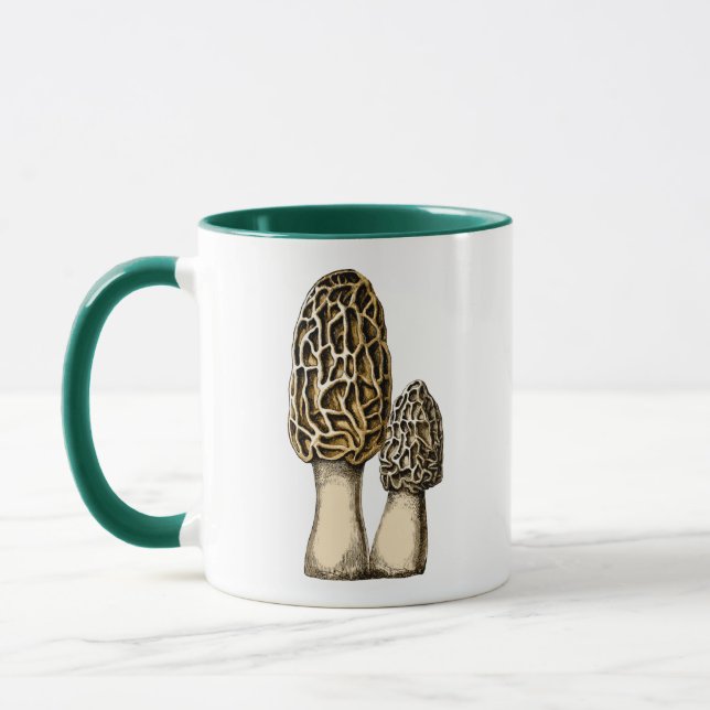 Morel Mushroom Vintage Botanical Illustration Mug (Left)