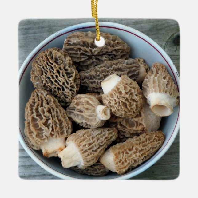 Morel Mushrooms Ceramic Ornament (Front)