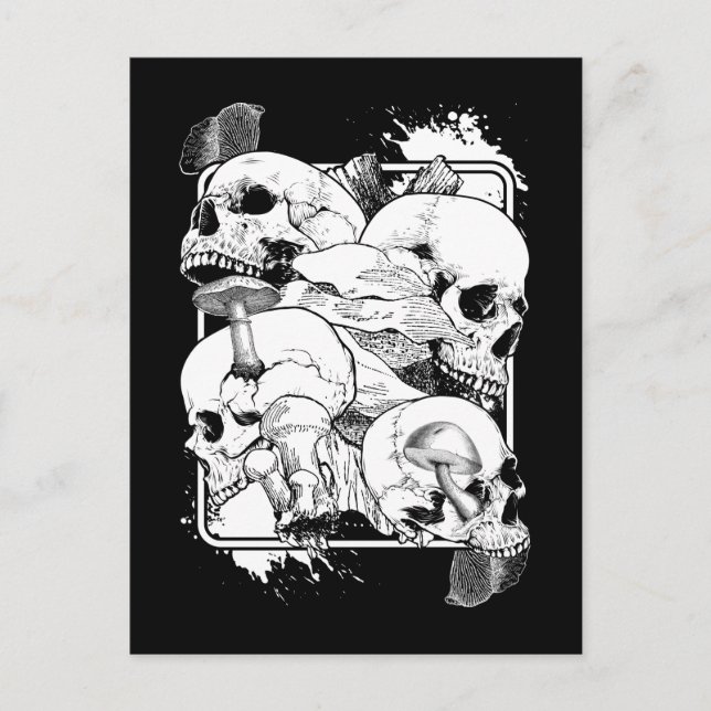 Morel Mushrooms Nature Witchy Skull Postcard (Front)