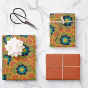 Morelia Retro Vintage Floral Pattern Orange Wrapping Paper Sheet