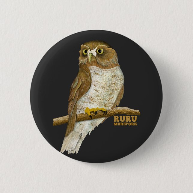 Morepork Ruru New Zeland Bird 2 Inch Round Button (Front)