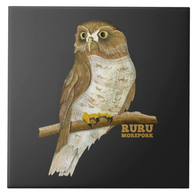 Morepork Ruru New Zeland Bird Tile (Front)