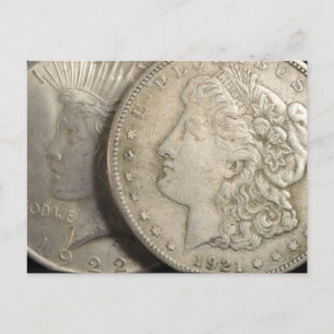 Morgan and Liberty Silver Dollars Postcard