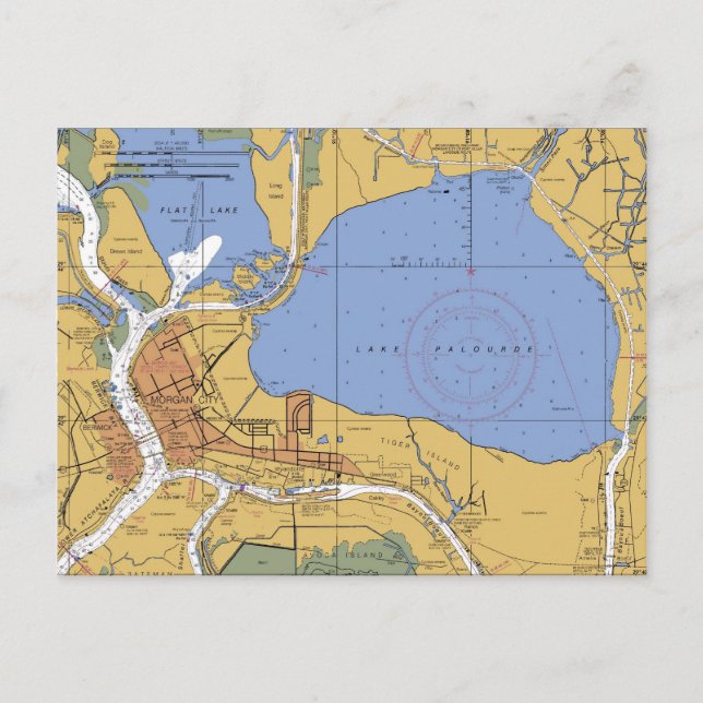 Morgan City, Louisiana Nautical Chart Postcard (Front)