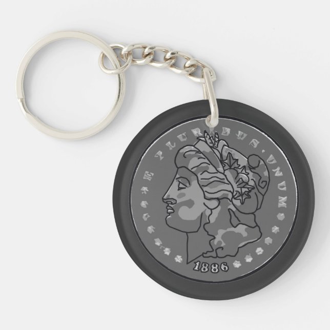 Morgan Dollar Grey Round Coin  Keychain (Front)