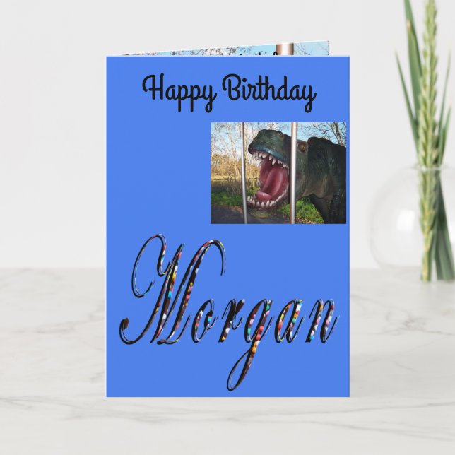 Morgan, Nom, Logo, Carte d'anniversaire de dinosau (Devant)