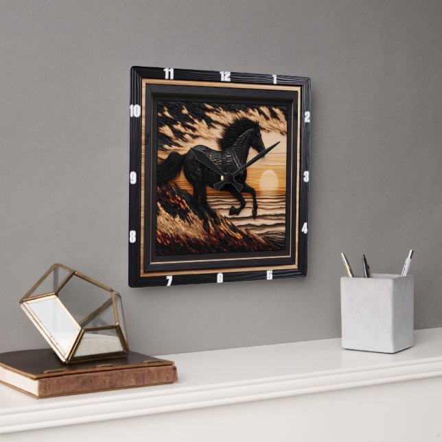 Morgan Shore Sprint: Textured Burned Style Square Wall Clock (Office)