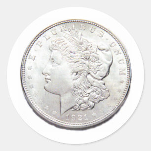 MORGAN SILVER DOLLAR CLASSIC ROUND STICKER