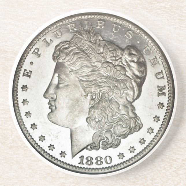 Morgan Silver Dollar Image on Drink Coaster (Front)