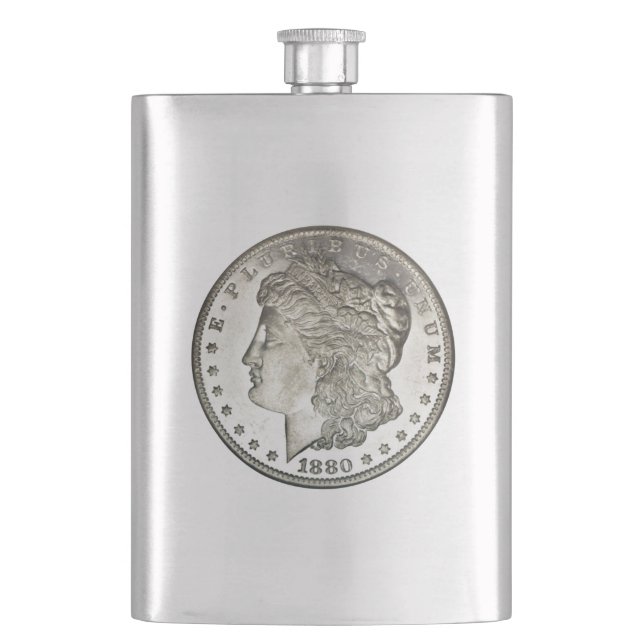 Morgan Silver Dollar Image on Flask (Front)