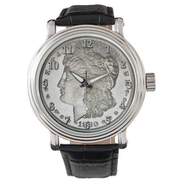 Morgan Silver Dollar Image on Watch with Numbers (Front)