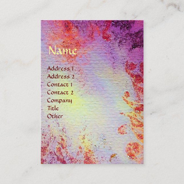 MORGANA,DRAGON OF LAKE Gold Purple Floral Swirls Business Card (Front)