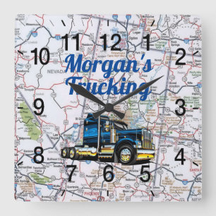 Morgan's Trucking Road Map Square Wall Clock