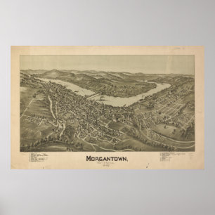 Morgantown W. Virginia 1897 Antique Panoramic Map Poster