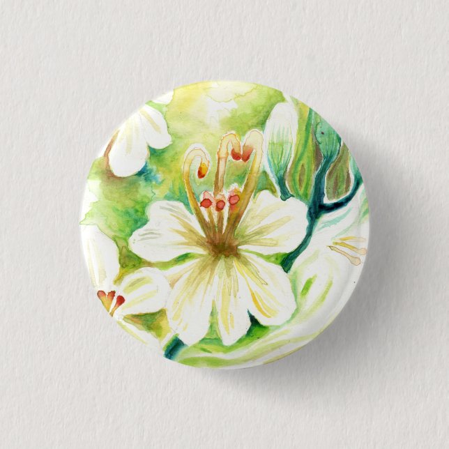Moringa flowers 1 inch round button (Front)