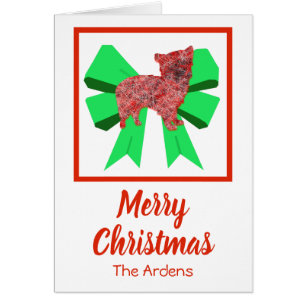 Morkie Cute Christmas Dog & Green Bow Card